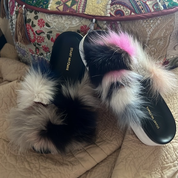 Stuart Weitzman Sublime REAL Multi-Color Fox Fur Sandals Slides Flats Slippers - Picture 16 of 16